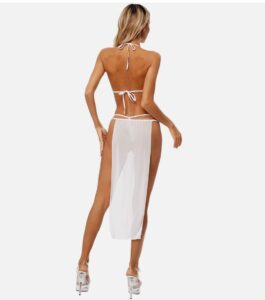 Plunging Neck Sheer Mesh Slit Maxi Gown Lingerie